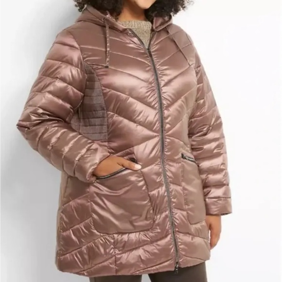 NEW LANE BRYANT $189 BRONZE LUSTER PACKABLE PUFFER JACKET SZ 26/28 NWT SOFT - Picture 2 of 11